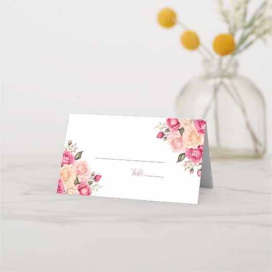 フシアエレガントピンクアンドアイボリーバラ結婚ズ プレイスカード (裏面)