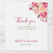 フシアエレガントピンクアンドアイボリーバラ結婚ズ ワインラベル (シングルラベル)