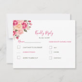 フシアエレガントピンクアンドアイボリーバラ結婚ズ 出欠カード (正面)