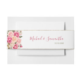 フシアエレガントピンクアンドアイボリーバラ結婚ズ 招待状ベリーバンド