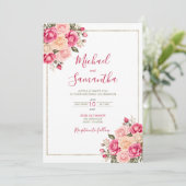 フシアエレガントピンクアンドアイボリーバラ結婚ズ 招待状 (スタンド正面)