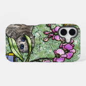 フシュシアと子猫 (名入れ) iPhone 16ケース (裏面横)
