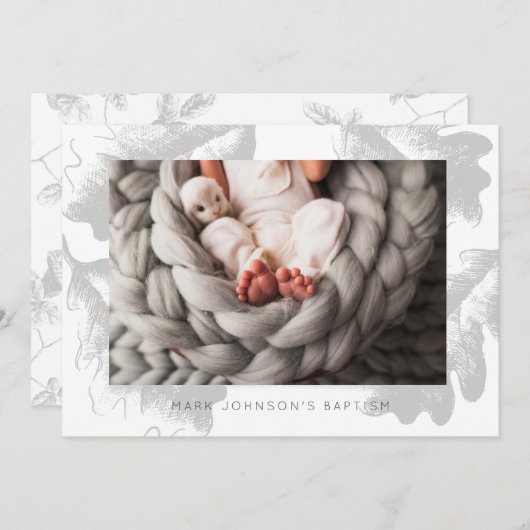 フシンプルォトグレー葉洗いパーティの招待状 セーブザデート (正面/裏面)