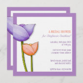 フシンプルラワーズパープルオレンジブライダルシャワースクエア 招待状 (正面/裏面)