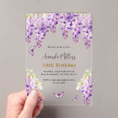 フジの紫の花模様蝶の澄ん誕生日 アクリル招待状 (インサイチュ (ポータブル))