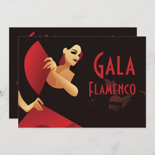 フスペインのァンとフラメンコのダンサー。黒と赤 招待状 (正面/裏面)