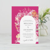 フチアピンク&赤面ウォーターカラーフラワーアーチ結婚ズ 招待状 (スタンド正面)