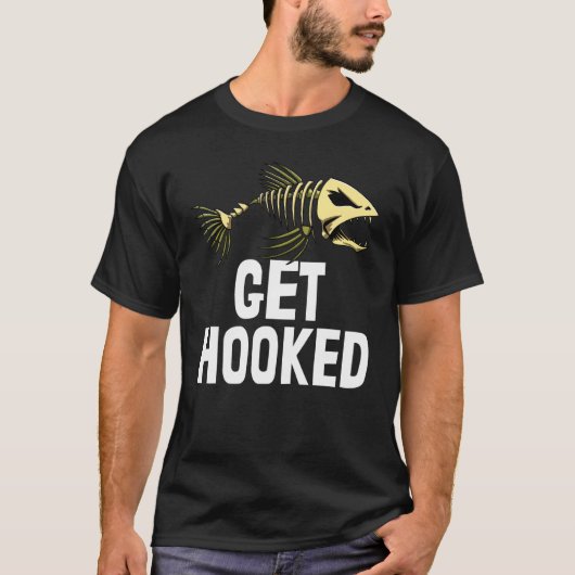 フッキング S スケルトン 魚の骨Tシャツ 鋭い歯 Tシャツ (正面)