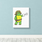 フックされた手と目のパッチで海賊として亀 キャンバスプリント (インサイチュ (ウッドフロア))