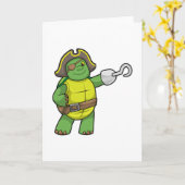 フックの手と眼帯をつけた海賊のカメ カード (黄色い花)