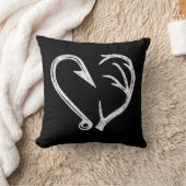 フックアントラーハートラブ魚釣り狩りフィッシュディアーH クッション (ブランケット)