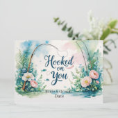 フックオン魚釣り結婚式の日付を保存 招待状 (スタンド正面)