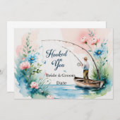 フックオン魚釣り結婚式の日付を保存 招待状 (正面/裏面)