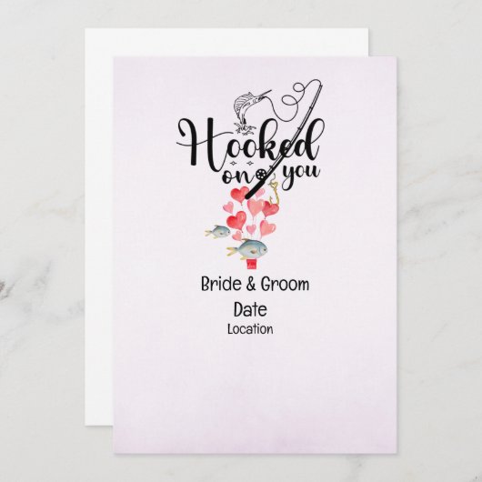 フックオン魚釣り結婚式の日付を保存 招待状 (正面/裏面)
