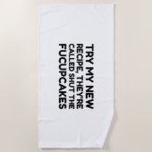 フックケーキの引用文を閉おもしろいじる ビーチタオル (正面)