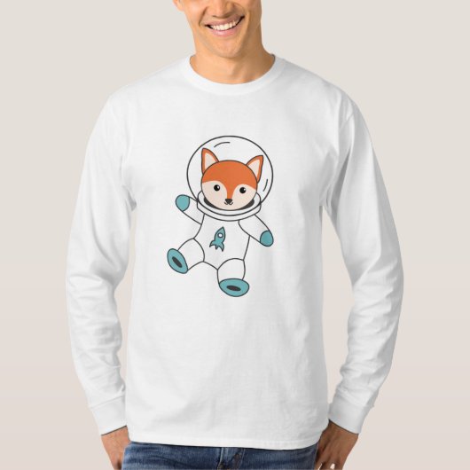 フックスは宇宙飛行士のロケットとして宇宙を飛ぶ Tシャツ (正面)