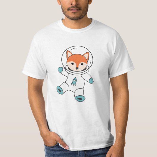 フックスは宇宙飛行士のロケットとして宇宙を飛ぶ Tシャツ (正面)