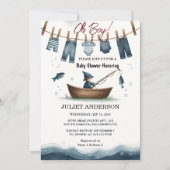 フックベイトおもしろい木材の小さな漁師の赤ちゃんシャワー 招待状 (正面)