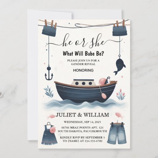 フックベイトおもしろい木材の魚の魚釣り性別の表示 招待状 (正面)