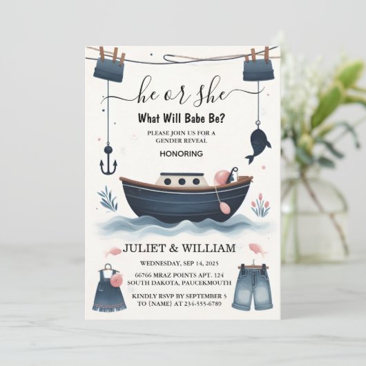 フックベイトおもしろい木材の魚の魚釣り性別の表示 招待状 (スタンド正面)