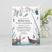 フックベイトおもしろい木材リトルフィッシャーマンベビーシャワー 招待状 (スタンド正面)