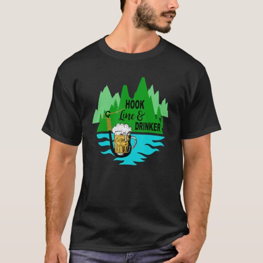 フックラインと酒飲みが大好きな釣り Tシャツ (正面)