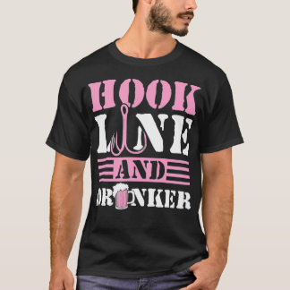 フックライン及びドリンカー魚釣りビール釣おもしろいり人 Tシャツ