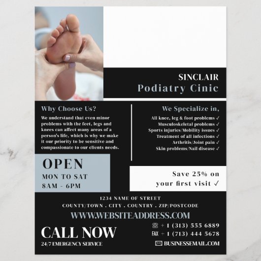 フットケア ポートレート, 足病クリニック, 足病医 チラシ (正面)