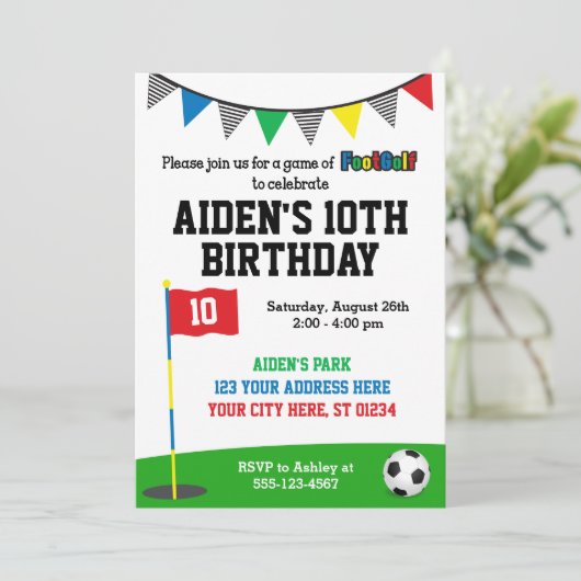 フットゴルフ誕生日招待状 | サッカーゴルフ 招待状 (スタンド正面)