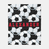 フットバル白黒スポーツ選手の少年少女 フリースブランケット (正面)