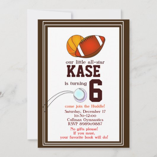 フットバル誕生日パーティーの招待 招待状 (正面)