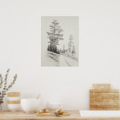 フットパスと木スケッチ、ヴィンテージエッチング、鉛筆 ポスター (キッチン)