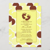 フットプリントベビーシャワー招待状黄色水玉模様 招待状 (正面/裏面)