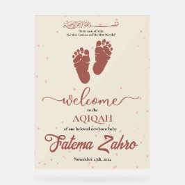フットプリント生まれたばかりのベビーガールムスリムAqiqah Aqeeqa アクリルサイン