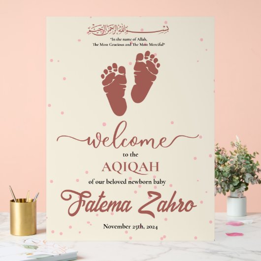 フットプリント生まれたばかりのベビーガールムスリムAqiqah Aqeeqa アクリルサイン (ウェディング)