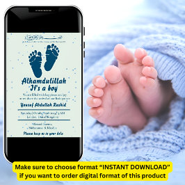 フットプリント生まれたばかりの男の赤ちゃんムスリム誕生発表 招待状