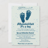 フットプリント生まれたばかりの男の赤ちゃんムスリム誕生発表 招待状 (正面)