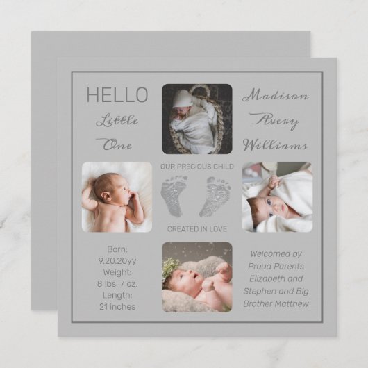 フットプリント複数写真の誕生のお知らせ (正面/裏面)