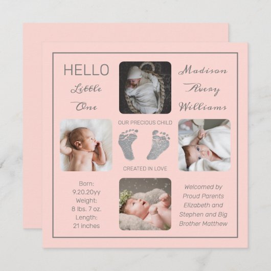 フットプリント複数写真の誕生のお知らせ (正面/裏面)