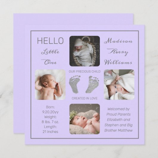 フットプリント複数写真の誕生のお知らせ (正面/裏面)