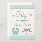 フットプリント ベビーシャワー 招待状 男の子、赤ちゃんの足跡 (正面/裏面)