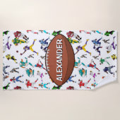 フットボパーソナライズされたールのイラストパターン ビーチタオル (正面)