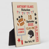 フットボパーソナライズされたール男の赤ちゃん誕生統計レコード フォトプラーク (側面)