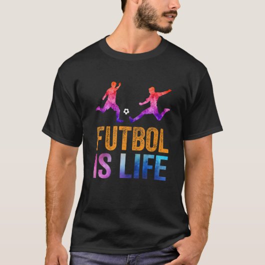 フットボルはライフサッカー愛好家のおもしろい色T Tシャツ (正面)