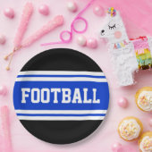 フットボーはっきりしたルブライトブルー白黒ストライプズ ペーパープレート (パーティー)