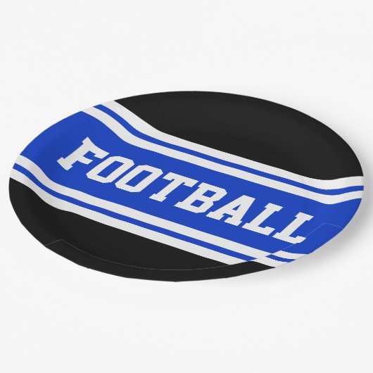 フットボーはっきりしたルブライトブルー白黒ストライプズ ペーパープレート (アングル)