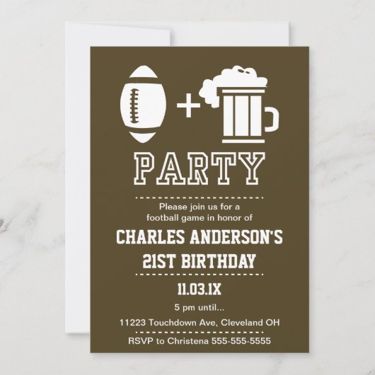 フットボールおよびビール招待状 招待状 (正面)