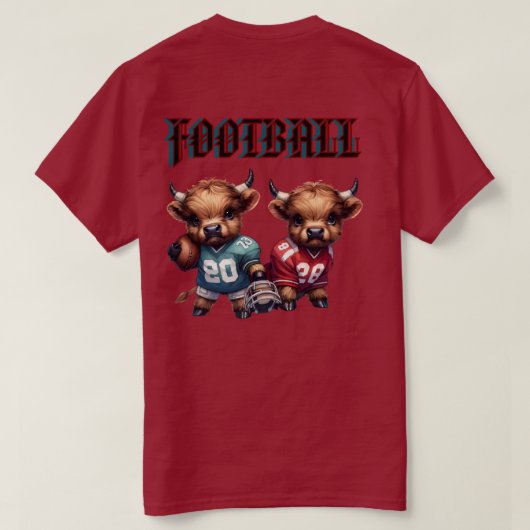 フットボールとハイランドカウ Tシャツ (デザイン裏面)
