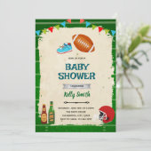 フットボールと小さな足 赤ちゃんシャワー招待状 招待状 (スタンド正面)