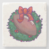 フットボールのクリスマス ストーンコースター (正面)